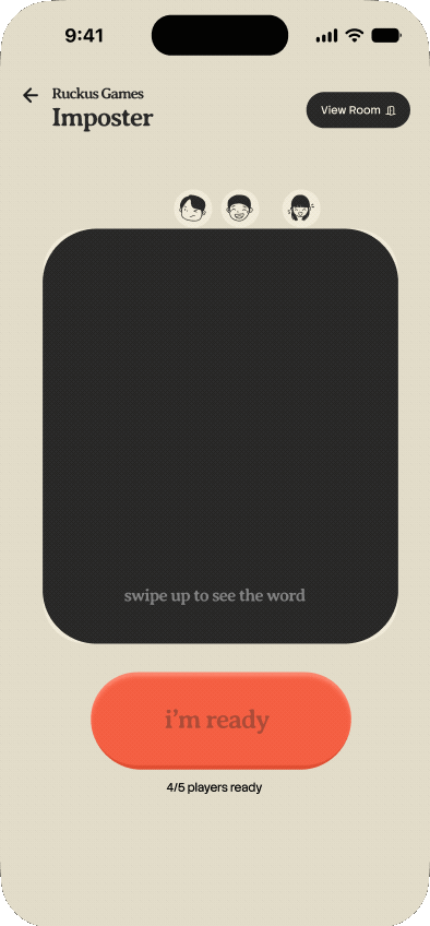 Animated word prompt reveal inside the Ruckus phone interface